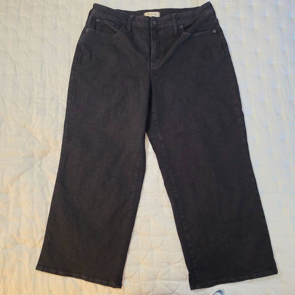 Madewell Petite Curvy Perfect Vintage Wide Leg Jeans Women 33P Black Stretch